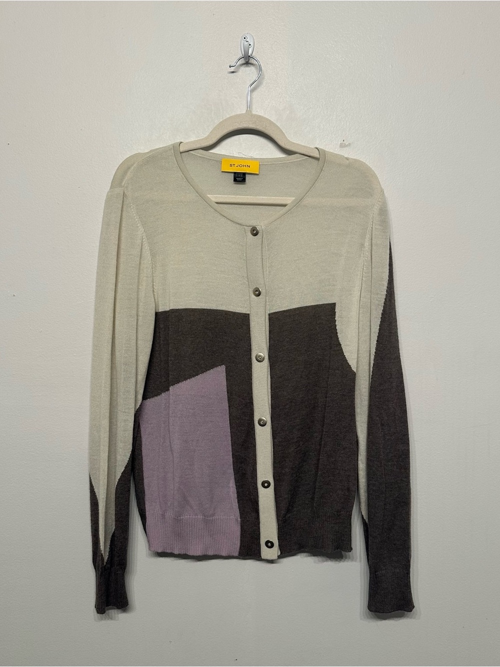 St. John 100% Wool Colorblock Cardigan Sweater Large